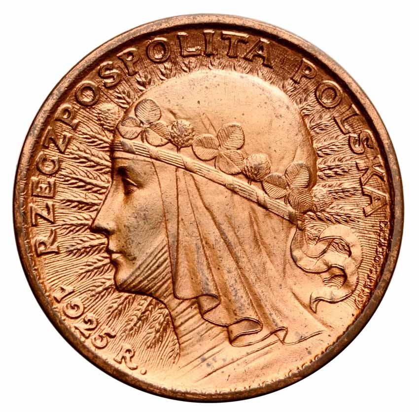 II RP 20 złotych 1925, głowa kobiety, PRÓBA, miedź z kolekcji Włodzimierza Głuchowskiego